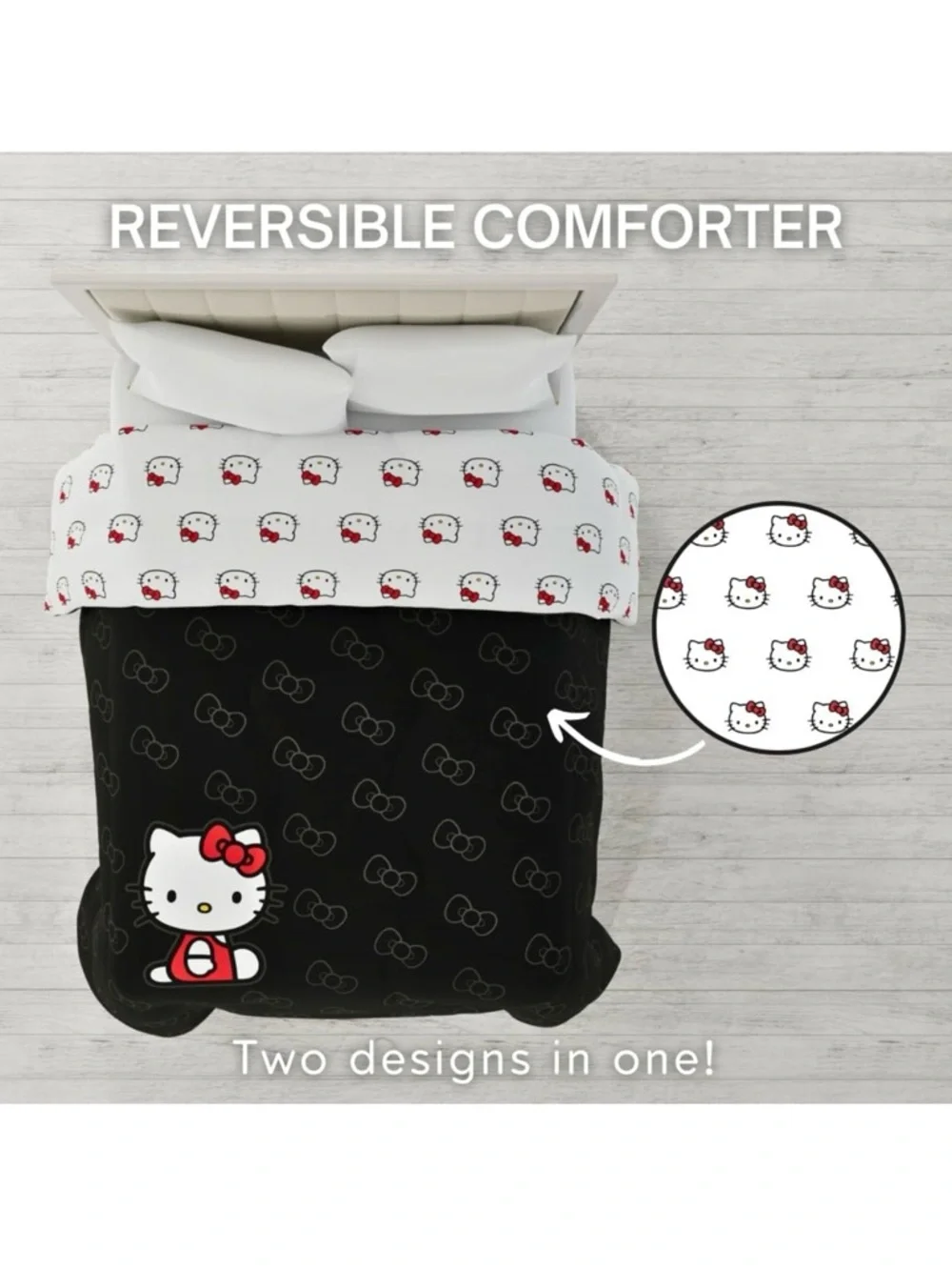 Hello Kitty Black, White and Red Comforter Set